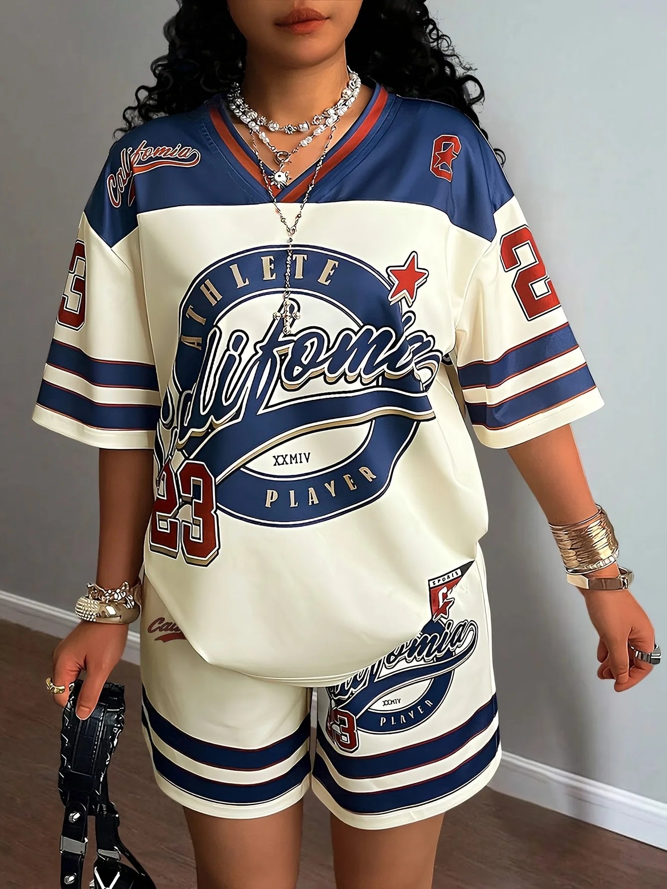 2026 European and American Foreign Trade Summer New Casual Versatile Comfortable Short Sleeved V-neck Shorts Two-piece Set