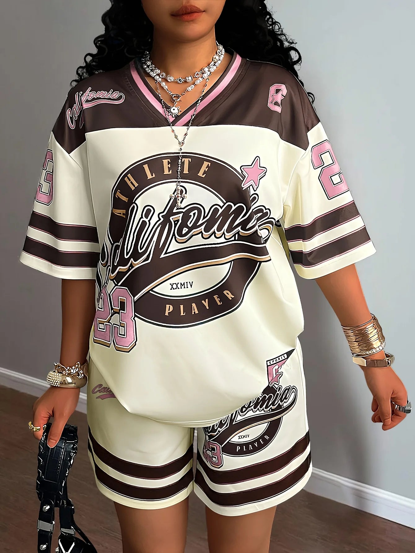 2026 European and American Foreign Trade Summer New Casual Versatile Comfortable Short Sleeved V-neck Shorts Two-piece Set