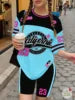 2026 Summer New women's digital soccer suit round neck short sleeved T-shirt shorts Set