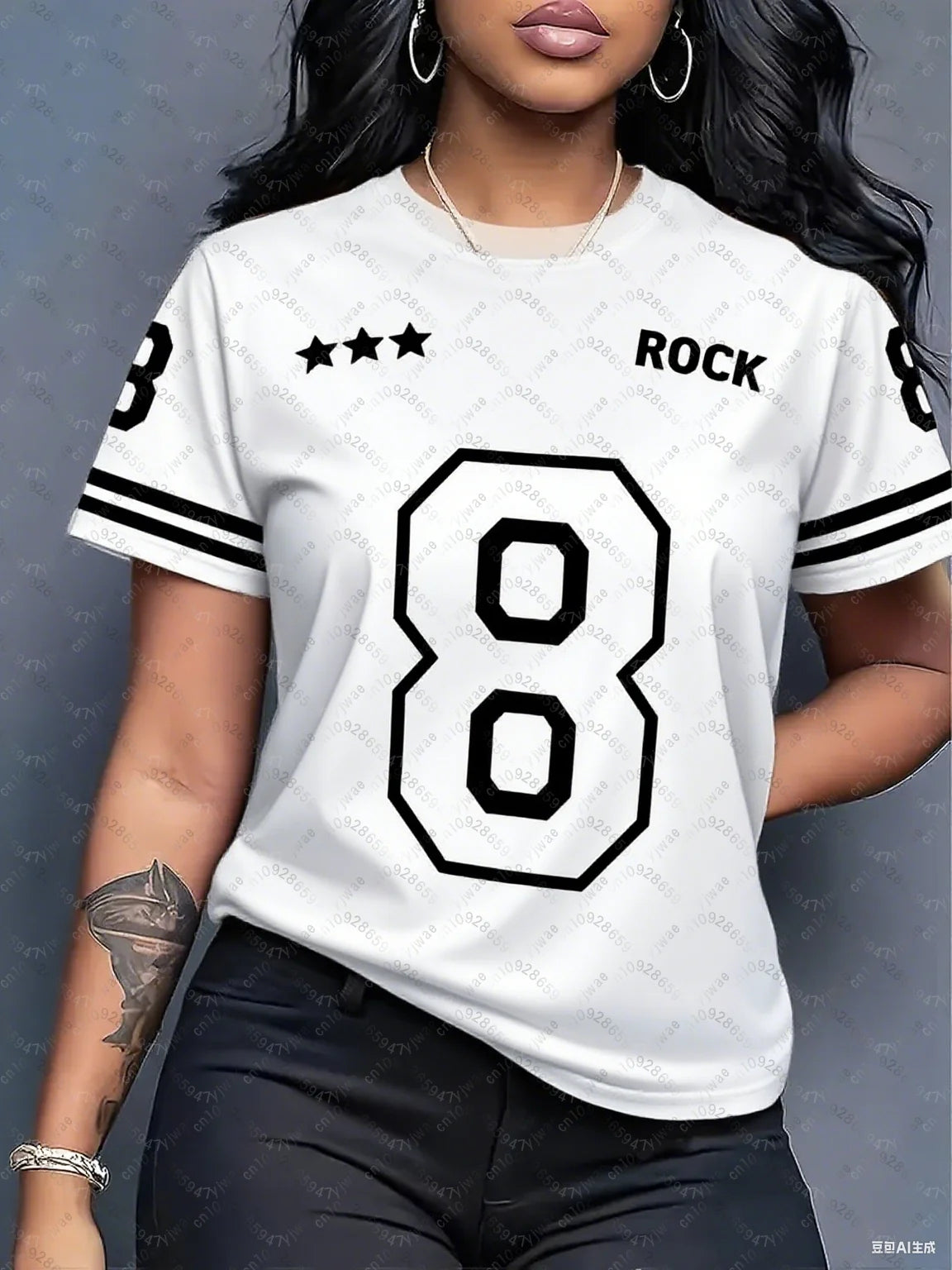 2026 Summer Couple Outfits Rock NO.8 Fashion Printed Round Neck Short Sleeve T-Shirt Graphic Jerseys Plus Size