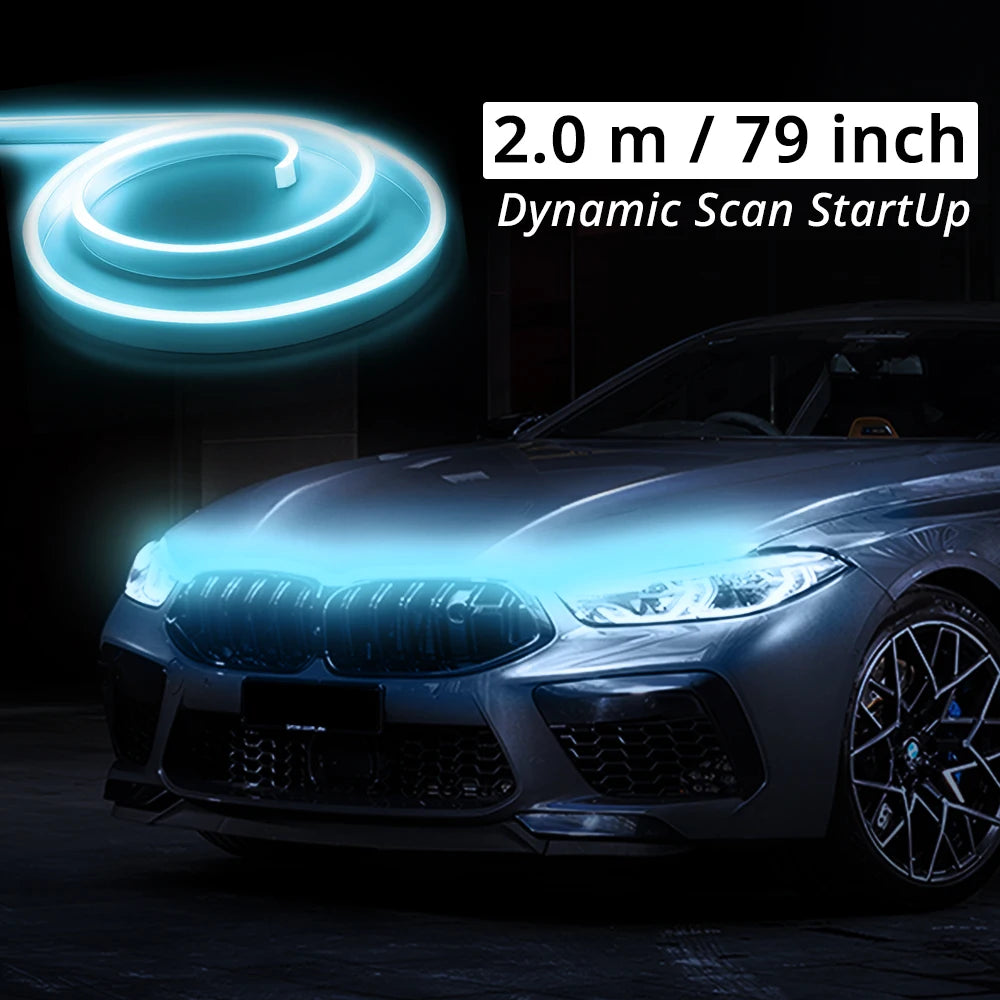 LED Car Hood Light Strip Dynamic Scan Startup Effect Daytime Running Lighting Universal Engine Cover Exterior Decor Accessories