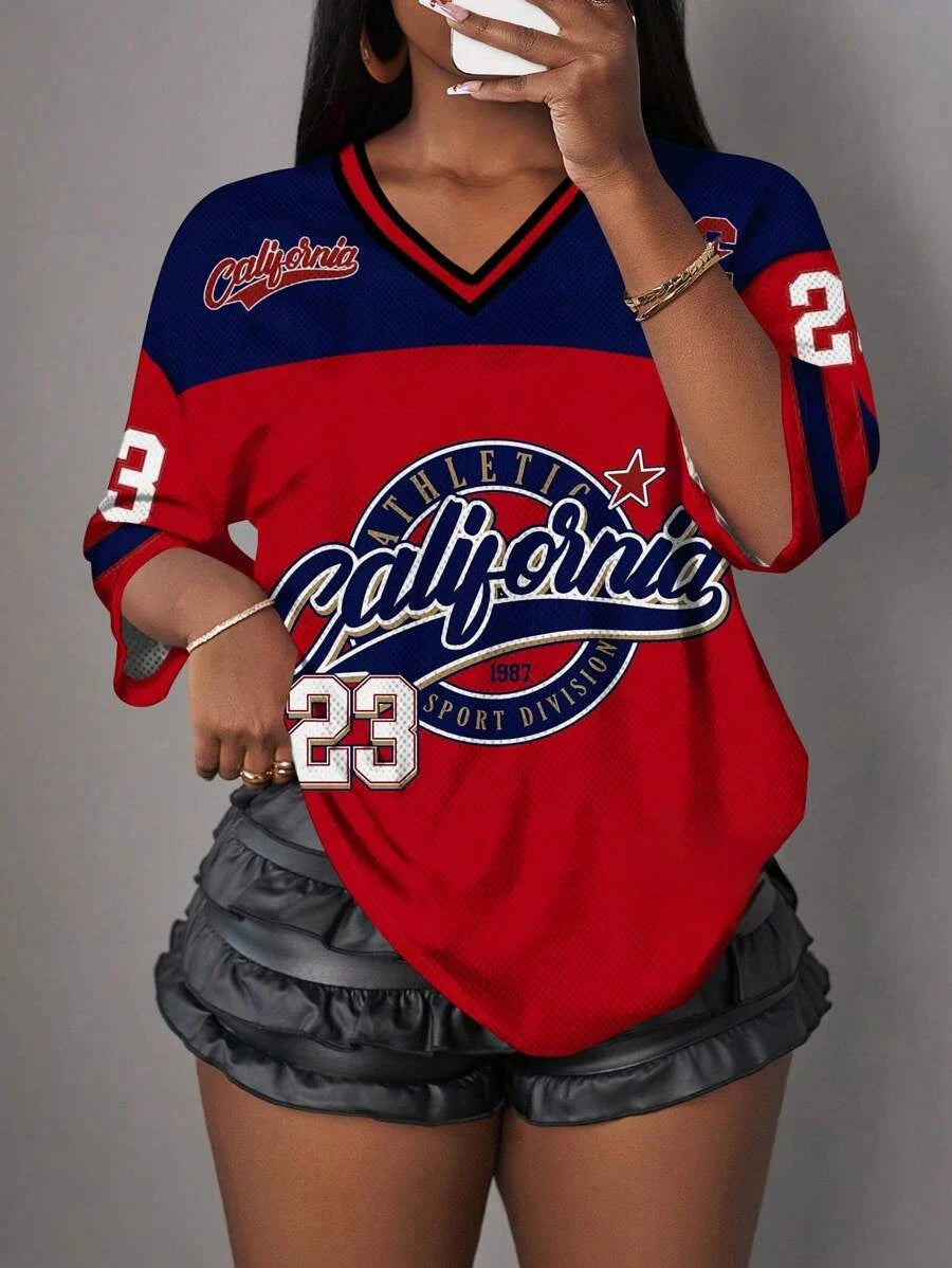 2026 European And American Women's Fashionable Casual V-Neck Short Sleeved T-Shirt No.23