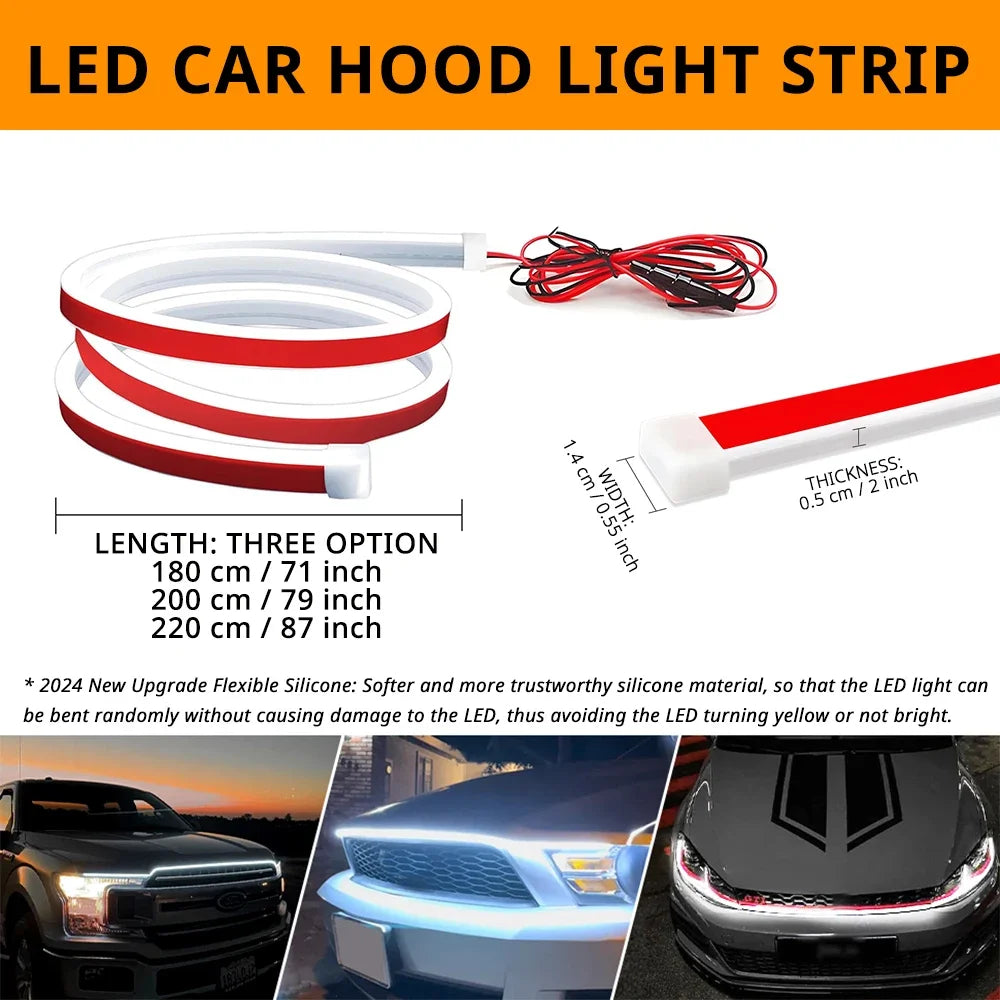 LED Car Hood Light Strip Dynamic Scan Startup Effect Daytime Running Lighting Universal Engine Cover Exterior Decor Accessories