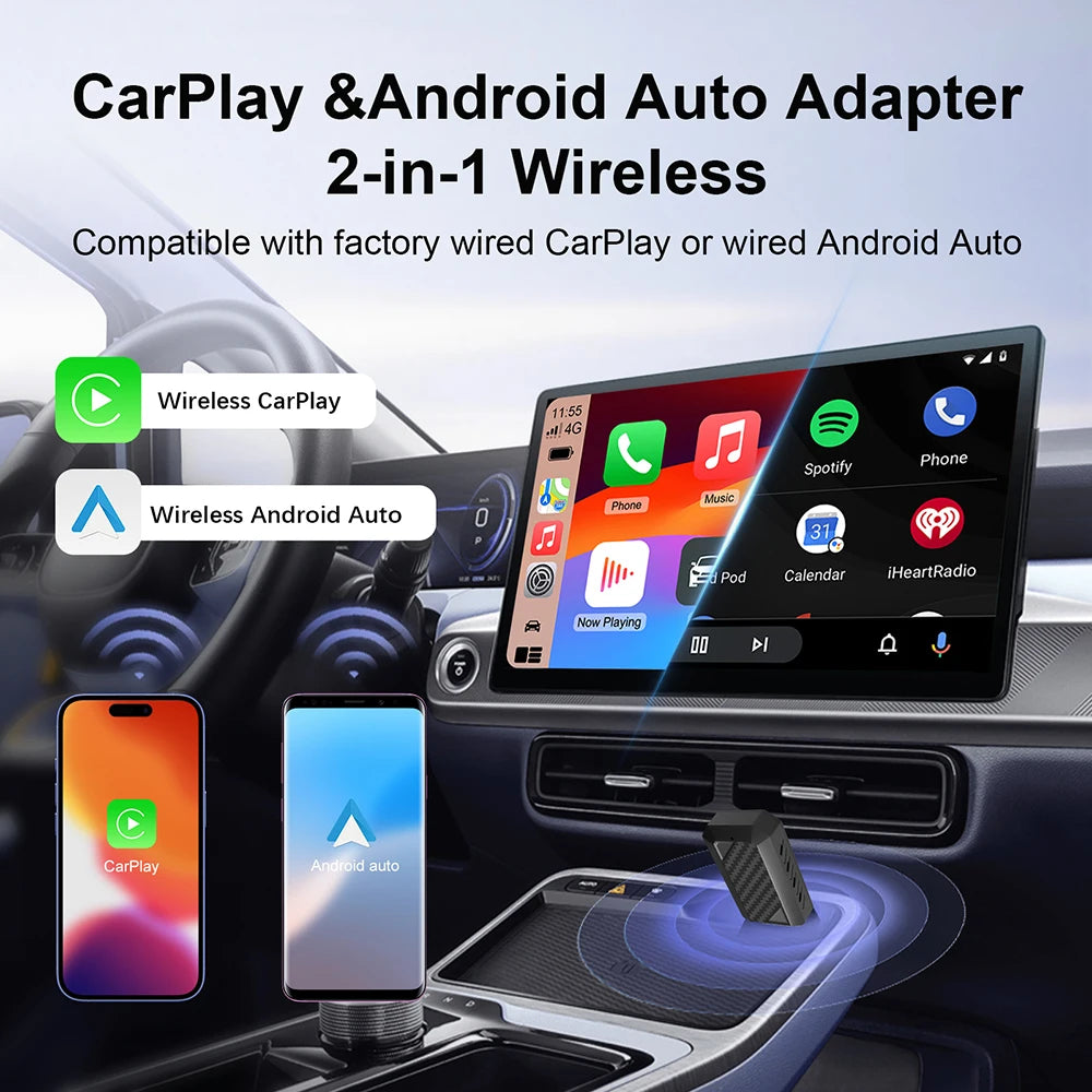 Carplay Wireless Adapter Android Auto 2in 1 Smart Dongle 2026 5G WIFI For iphone Android Phone For Volvo Benz Mg Kia Chery VW