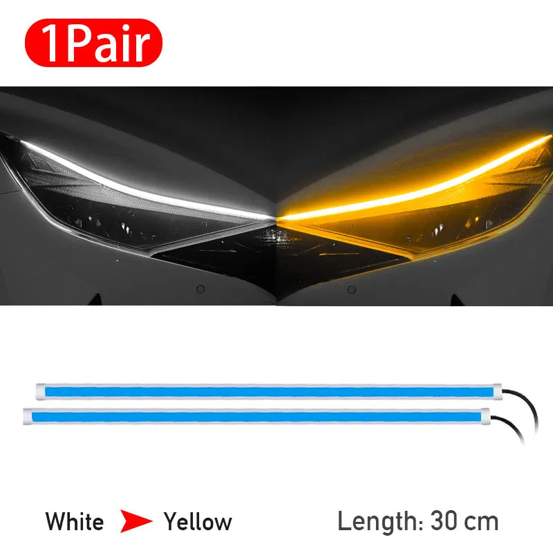 Daytime Running Light Strip Flexible Waterproof Led Signal Light Headlight Ice Blue/White DRL 12V Start-Scan Flow Lamp