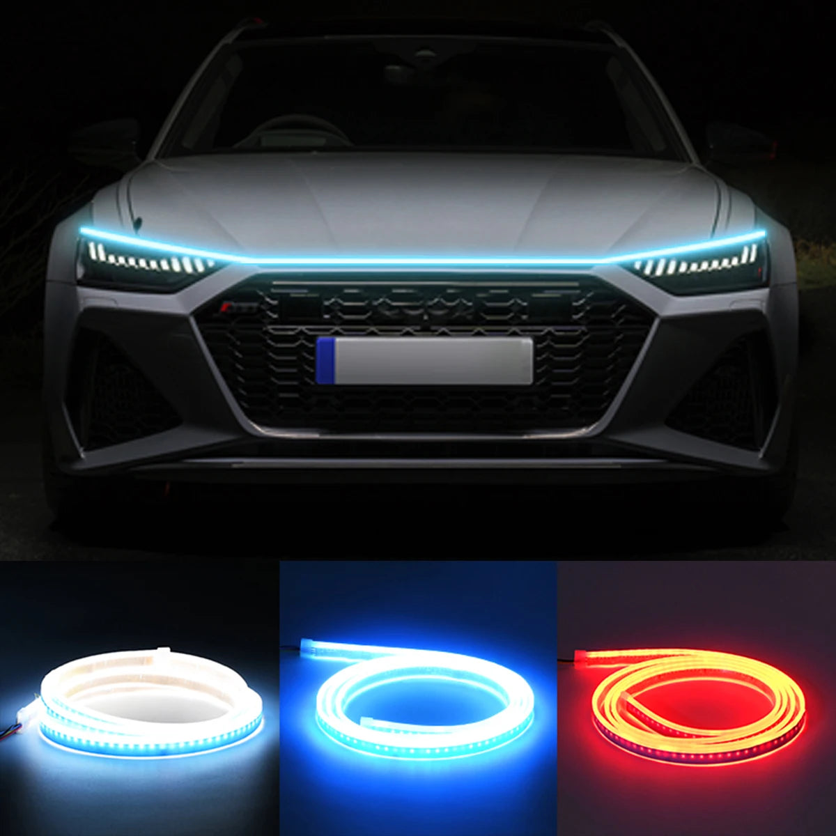 LED Car Hood Decorative Light Strip Start Scan Dynamic Ambient Light Car Daytime Running Light DRL With Turn Signal Lamp 12V
