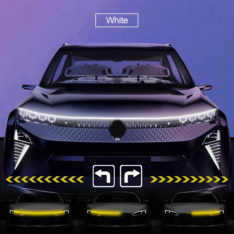 LED Car Hood Decorative Light Strip Start Scan Dynamic Ambient Light Car Daytime Running Light DRL With Turn Signal Lamp 12V