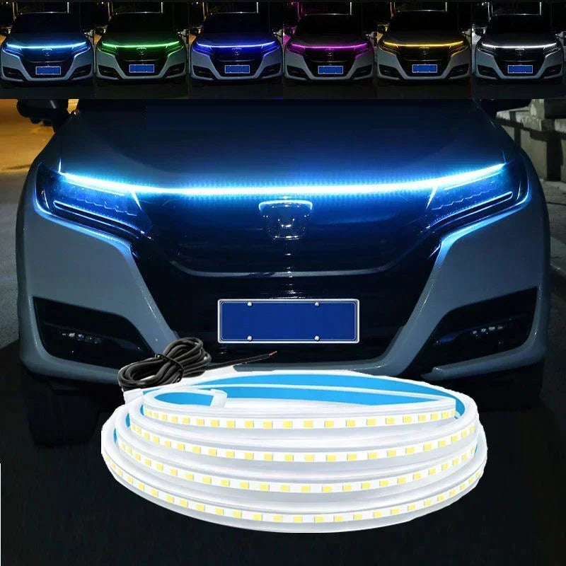 LED Car Daytime Running Light DRL With Turn Signal Lamp Car Hood Decorative Light Strip With Start Scan Meteor Dynamic 12V