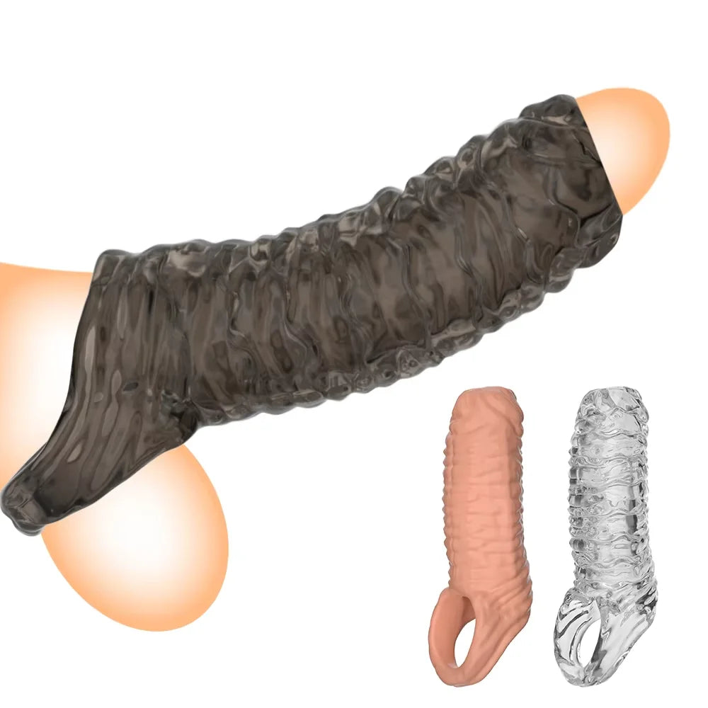 PulseX Penis Ring Male Realistic Penis Sleeve Extender Cock Sleeve Dick Enlargement Delay Ejaculation Cock Ring Reusable Condom Sex Toy