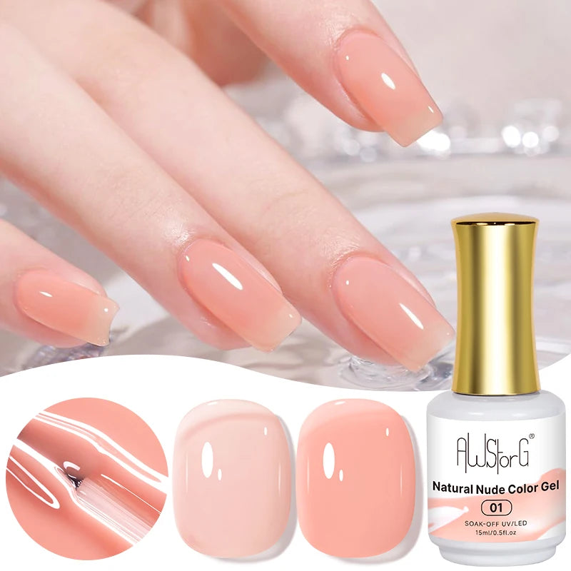 AWStorG 15ML Pink Color Gel Nail Polish Fantastic Adhesion Consistency Ultra Gorgeous Color Soak Off UV LED Semi Permanent Gel