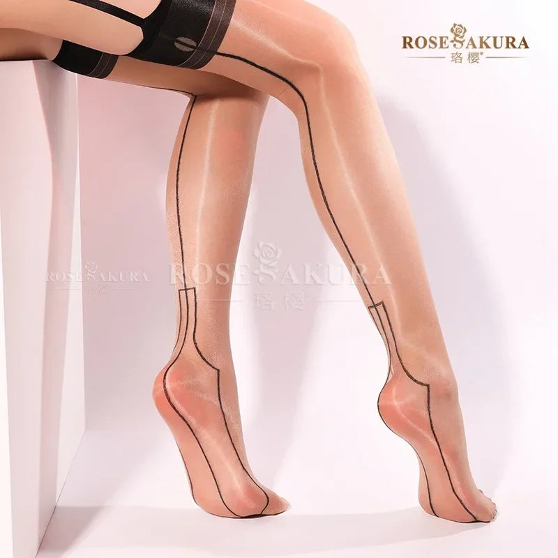 Sexy Aurora Mesh Gater Waist Six Sling Lock Eye Silky Shiny Tights Stockings Pantyhose