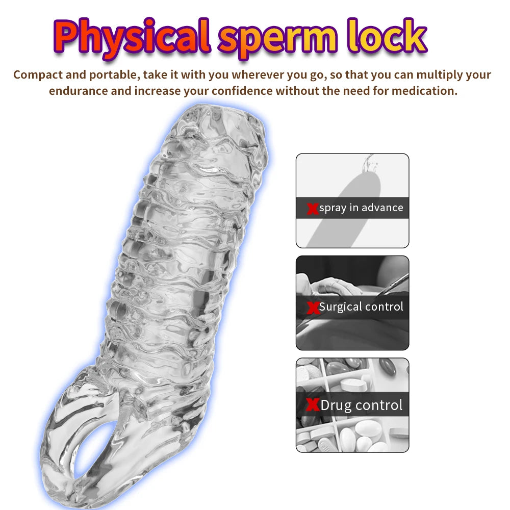 PulseX Penis Ring Male Realistic Penis Sleeve Extender Cock Sleeve Dick Enlargement Delay Ejaculation Cock Ring Reusable Condom Sex Toy