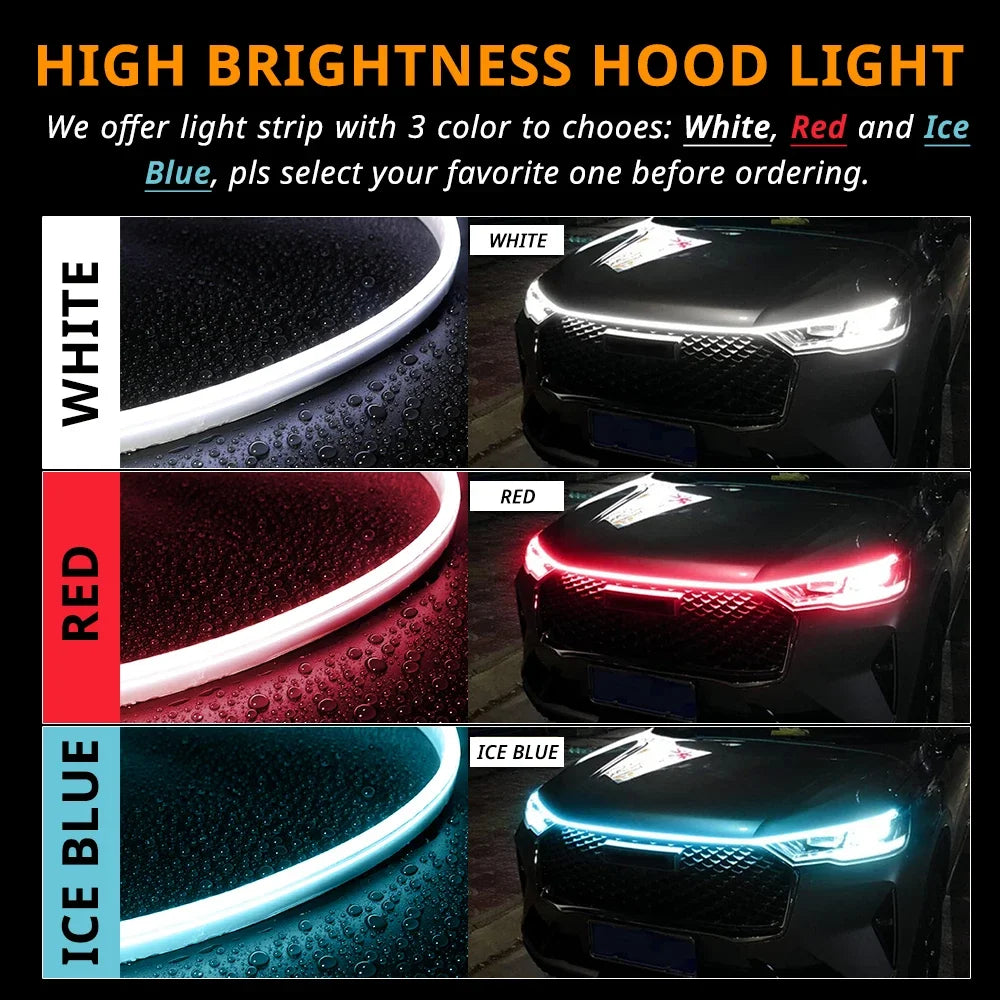 LED Car Hood Light Strip Dynamic Scan Startup Effect Daytime Running Lighting Universal Engine Cover Exterior Decor Accessories