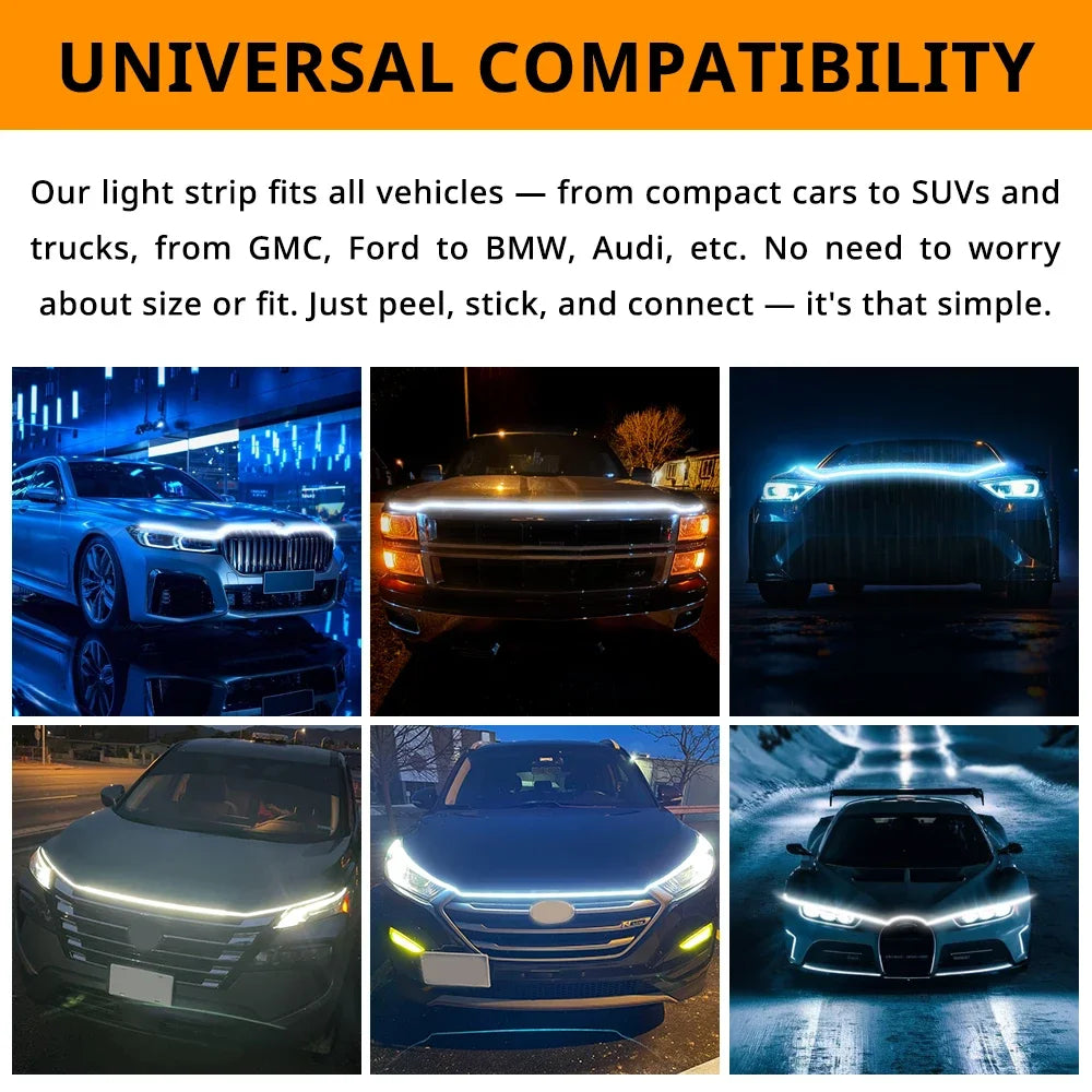 LED Car Hood Light Strip Dynamic Scan Startup Effect Daytime Running Lighting Universal Engine Cover Exterior Decor Accessories