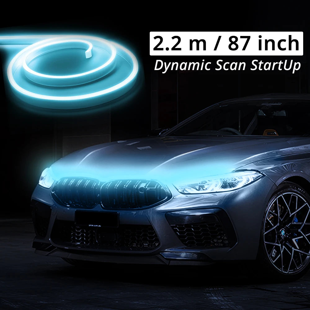 LED Car Hood Light Strip Dynamic Scan Startup Effect Daytime Running Lighting Universal Engine Cover Exterior Decor Accessories