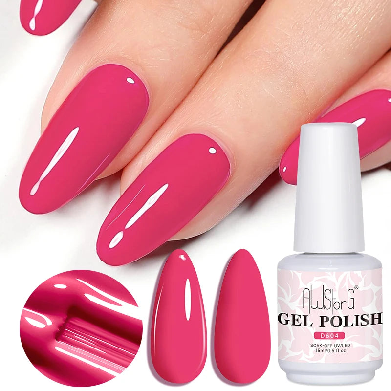 AWStorG 15ML Pink Color Gel Nail Polish Fantastic Adhesion Consistency Ultra Gorgeous Color Soak Off UV LED Semi Permanent Gel