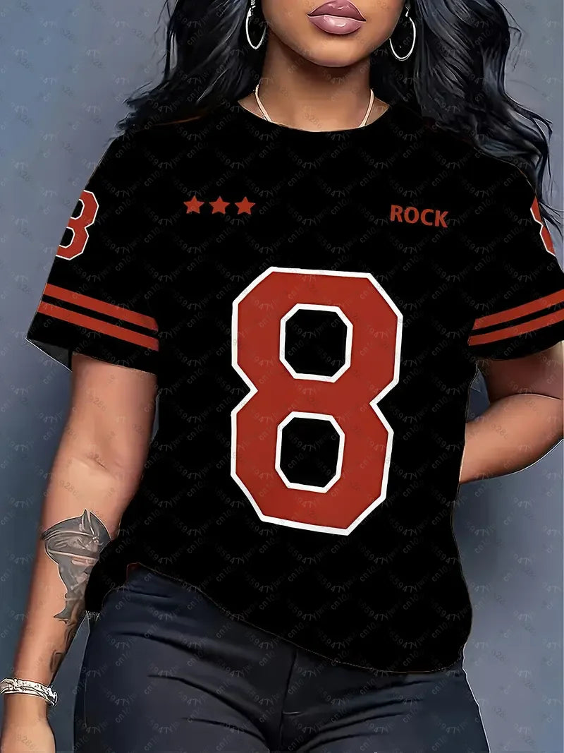 2026 Summer Couple Outfits Rock NO.8 Fashion Printed Round Neck Short Sleeve T-Shirt Graphic Jerseys Plus Size