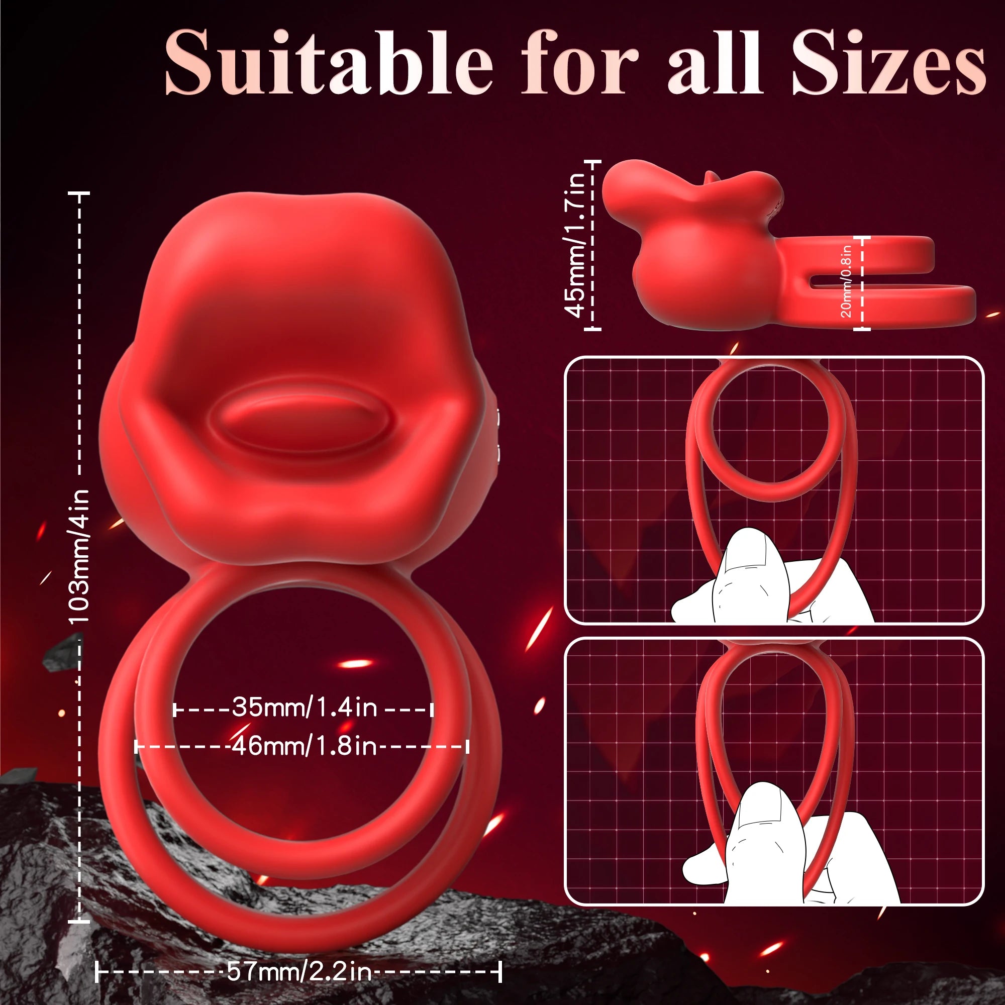 PulseX Penis Ring Vibrator Cock Ring with Tongue Licking Clitoral Stimulator Men Ejaculation Delay Cockring Adults Sex Toys for Couples