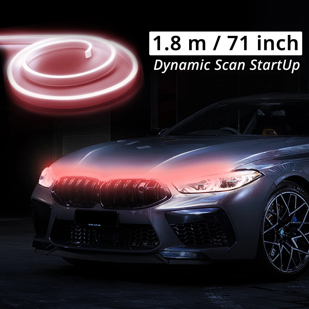 LED Car Hood Light Strip Dynamic Scan Startup Effect Daytime Running Lighting Universal Engine Cover Exterior Decor Accessories