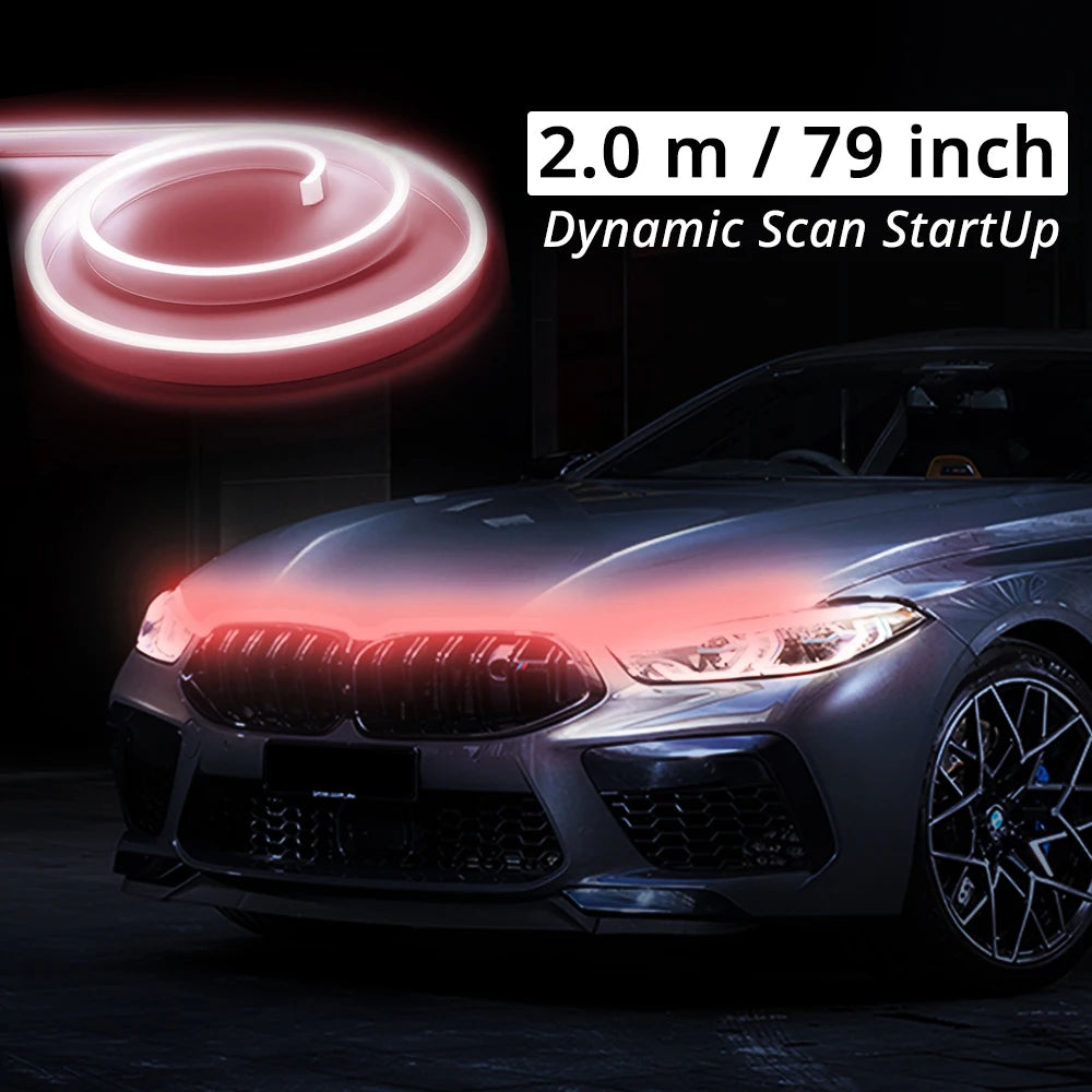 LED Car Hood Light Strip Dynamic Scan Startup Effect Daytime Running Lighting Universal Engine Cover Exterior Decor Accessories