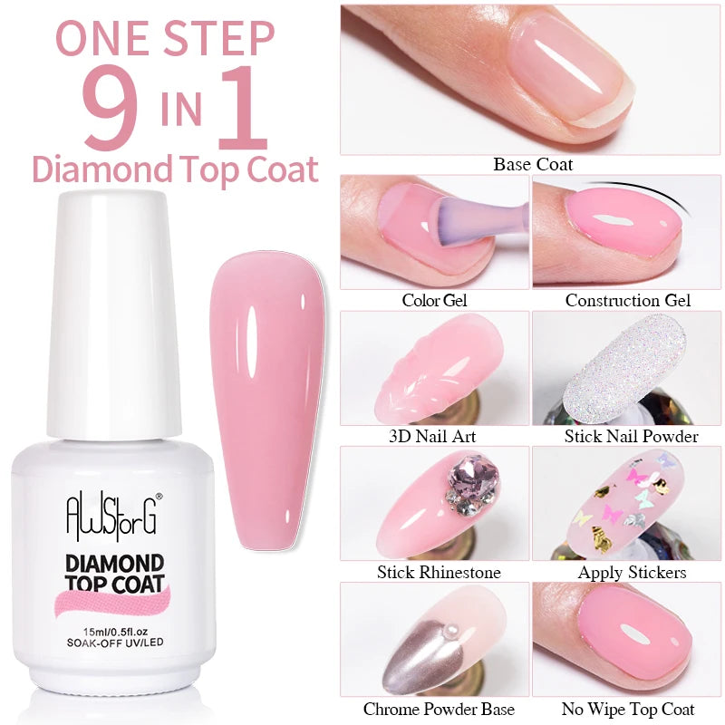 AWStorG 15ML Pink Color Gel Nail Polish Fantastic Adhesion Consistency Ultra Gorgeous Color Soak Off UV LED Semi Permanent Gel