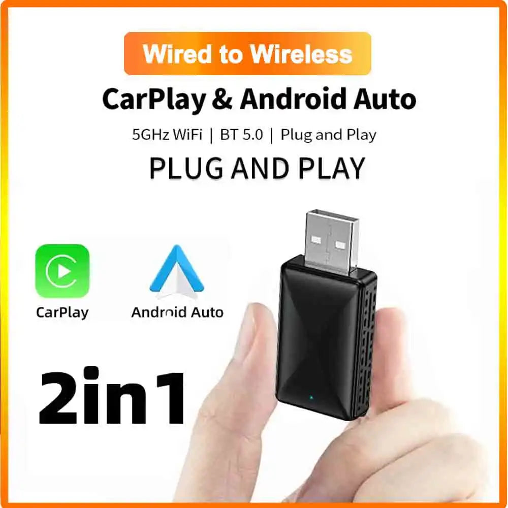 Wired to Wireless CarPlay Android Auto Adapter for OEM Car Stereo With USB Plug and Play