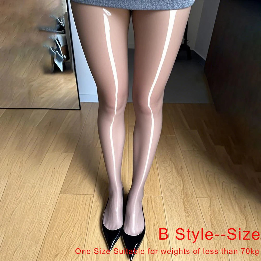 Sexy Black Horse Oil Stockings Hollow Out Stockings Glossy Oil-Like Red Stockings Long Socks Tights Elastic Socks