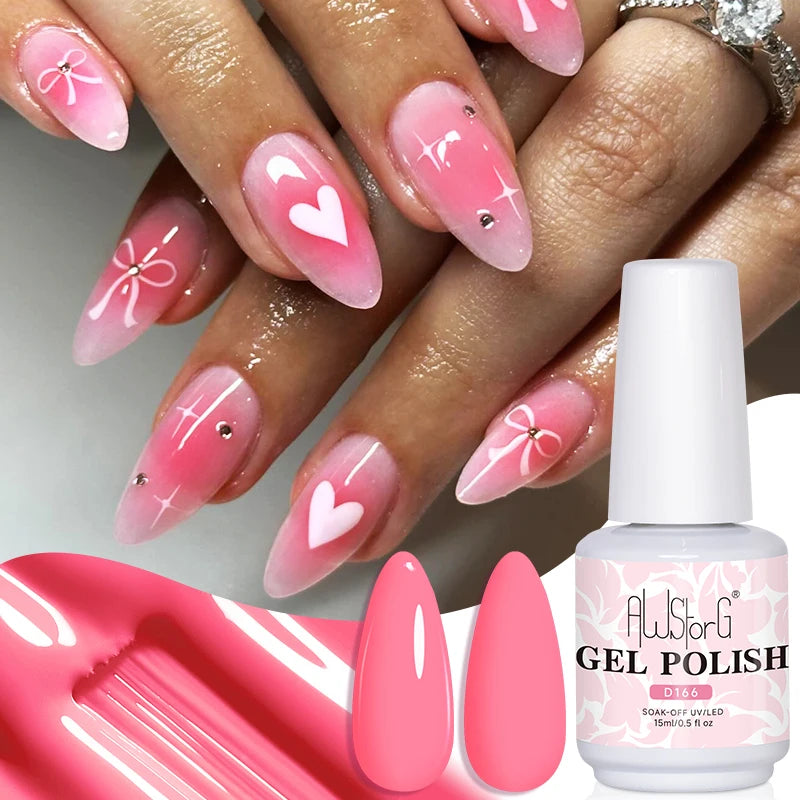 AWStorG 15ML Pink Color Gel Nail Polish Fantastic Adhesion Consistency Ultra Gorgeous Color Soak Off UV LED Semi Permanent Gel