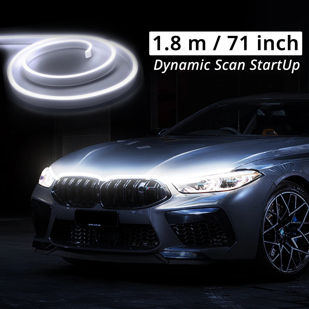 LED Car Hood Light Strip Dynamic Scan Startup Effect Daytime Running Lighting Universal Engine Cover Exterior Decor Accessories