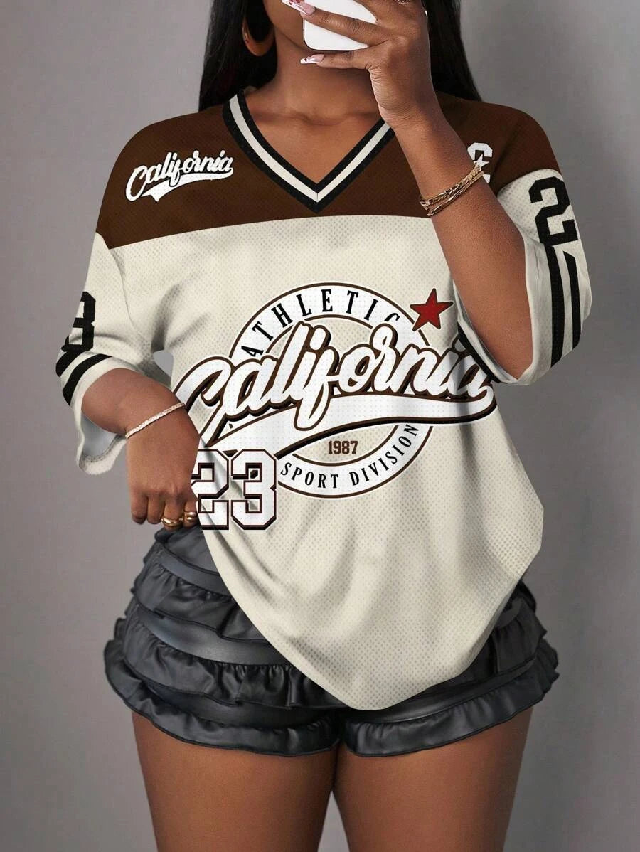 2026 European And American Women's Fashionable Casual V-Neck Short Sleeved T-Shirt No.23