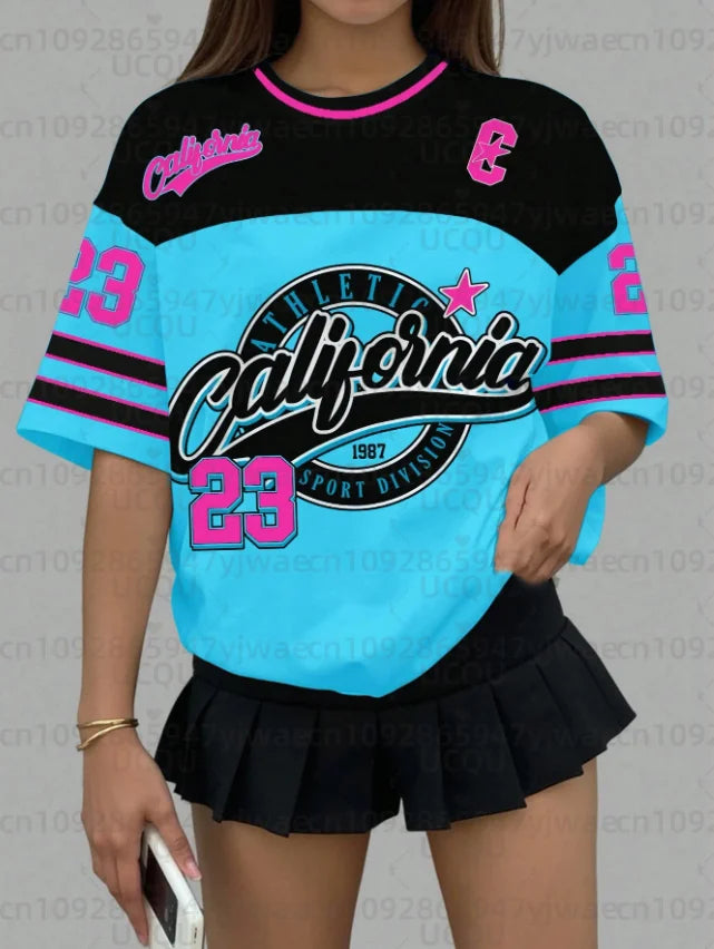 2026 Women's Sports Jersey California 23 Print Short Sleeve T-Shirt Summer Graphic Tee Baseball Jerseys Plus Size