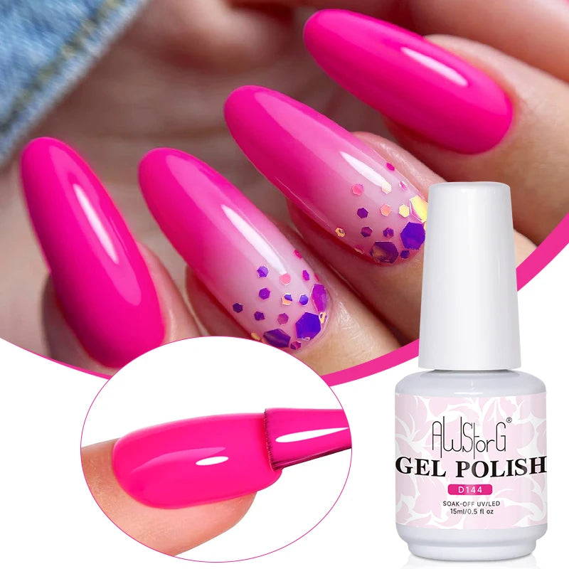 AWStorG 15ML Pink Color Gel Nail Polish Fantastic Adhesion Consistency Ultra Gorgeous Color Soak Off UV LED Semi Permanent Gel