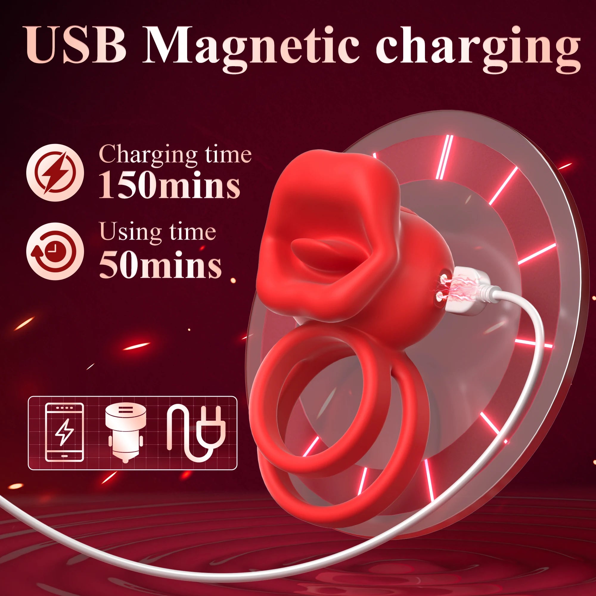 PulseX Penis Ring Vibrator Cock Ring with Tongue Licking Clitoral Stimulator Men Ejaculation Delay Cockring Adults Sex Toys for Couples