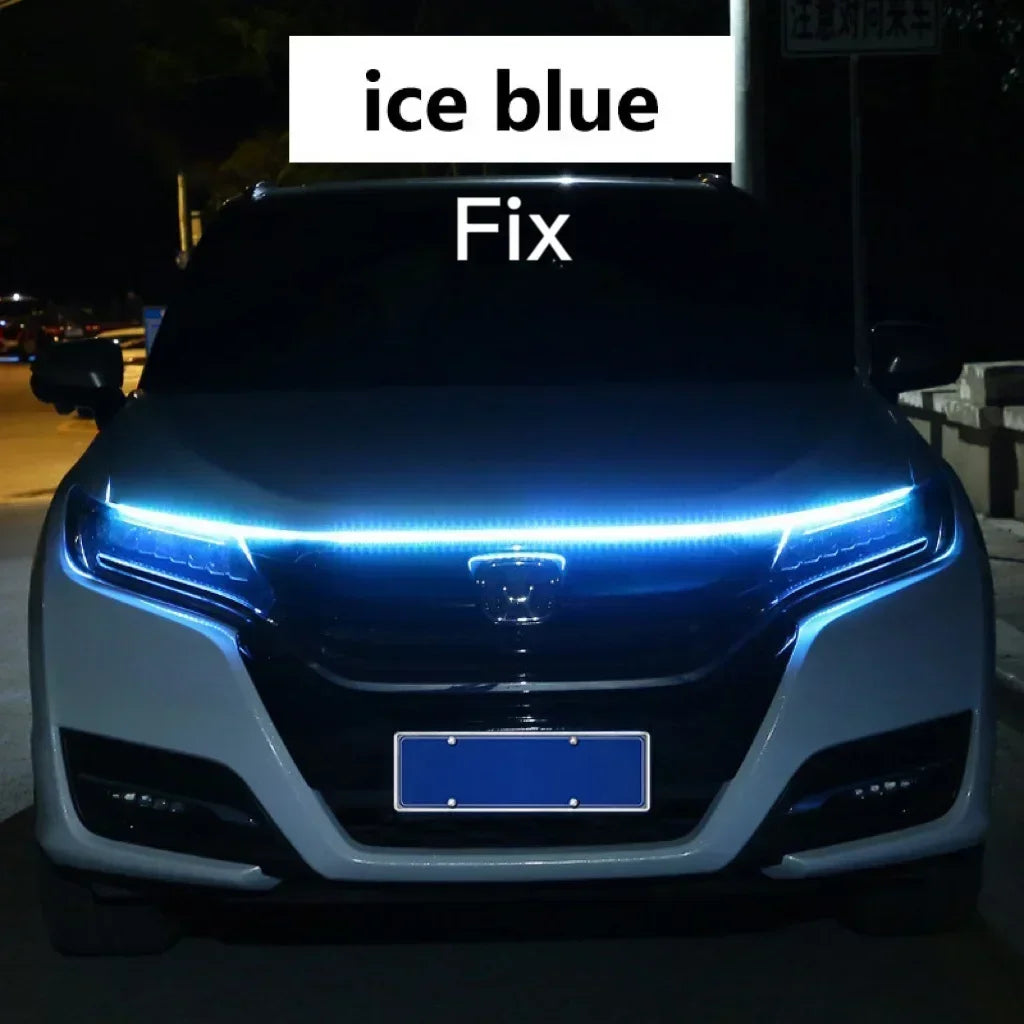 LED Car Daytime Running Light DRL With Turn Signal Lamp Car Hood Decorative Light Strip With Start Scan Meteor Dynamic 12V